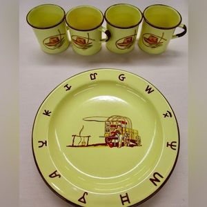 Vintage Rare cowboy enamelware set of 4